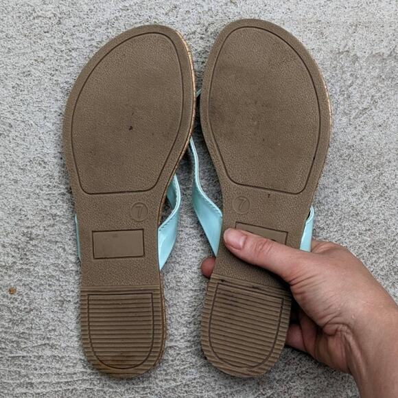 Y2K Strappy Beach Sandal Flipflop Pastel Blue Teal Mod Fairy Thong Slides Shoes - Picture 4 of 5